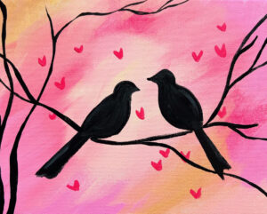 Love-themed painting of two birds by Lucid TLC Arts